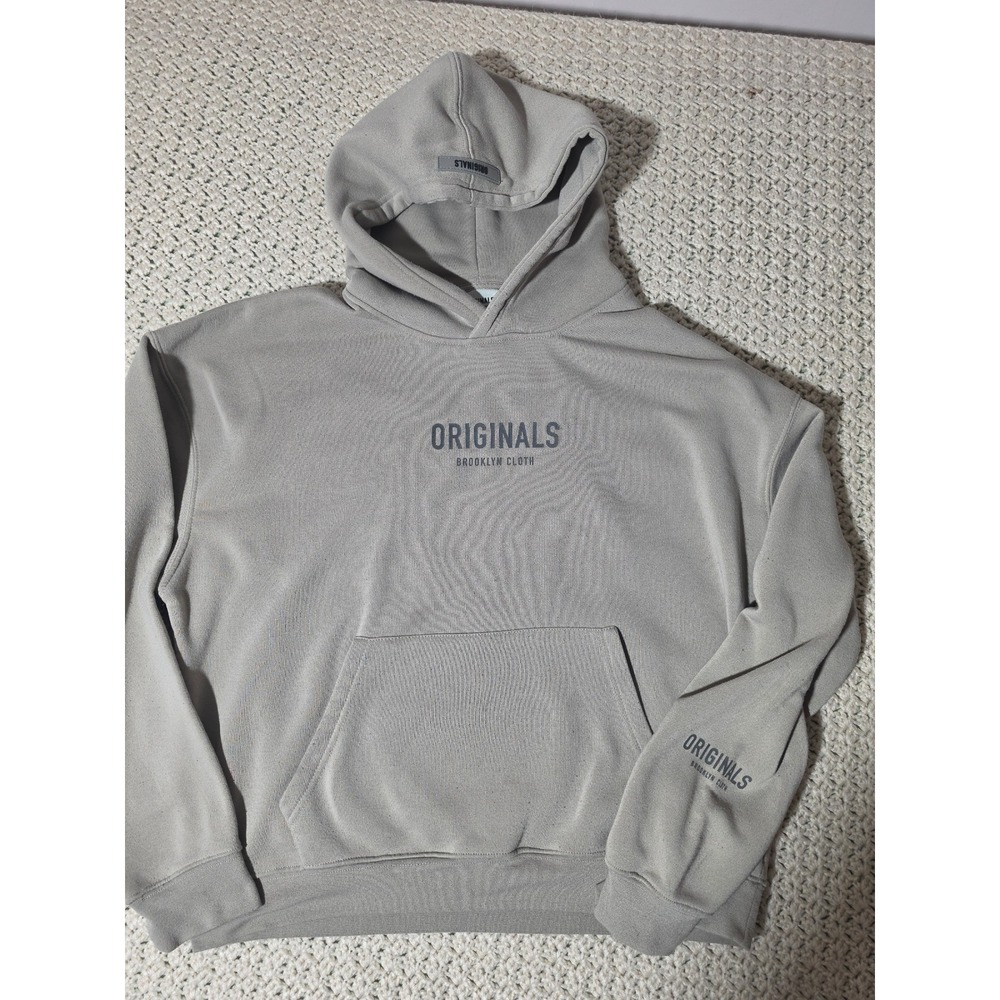 Brooklyn Cloth Originals Hoodie Mens Medium Tan Fleece Graphic Sweatshirt